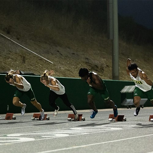 Men's Sprinters at Intersquad meet Pictured left to right Gunnar Ashmon, Chase Murphy, Chinedu Acholonu, Jaedyn Oliver